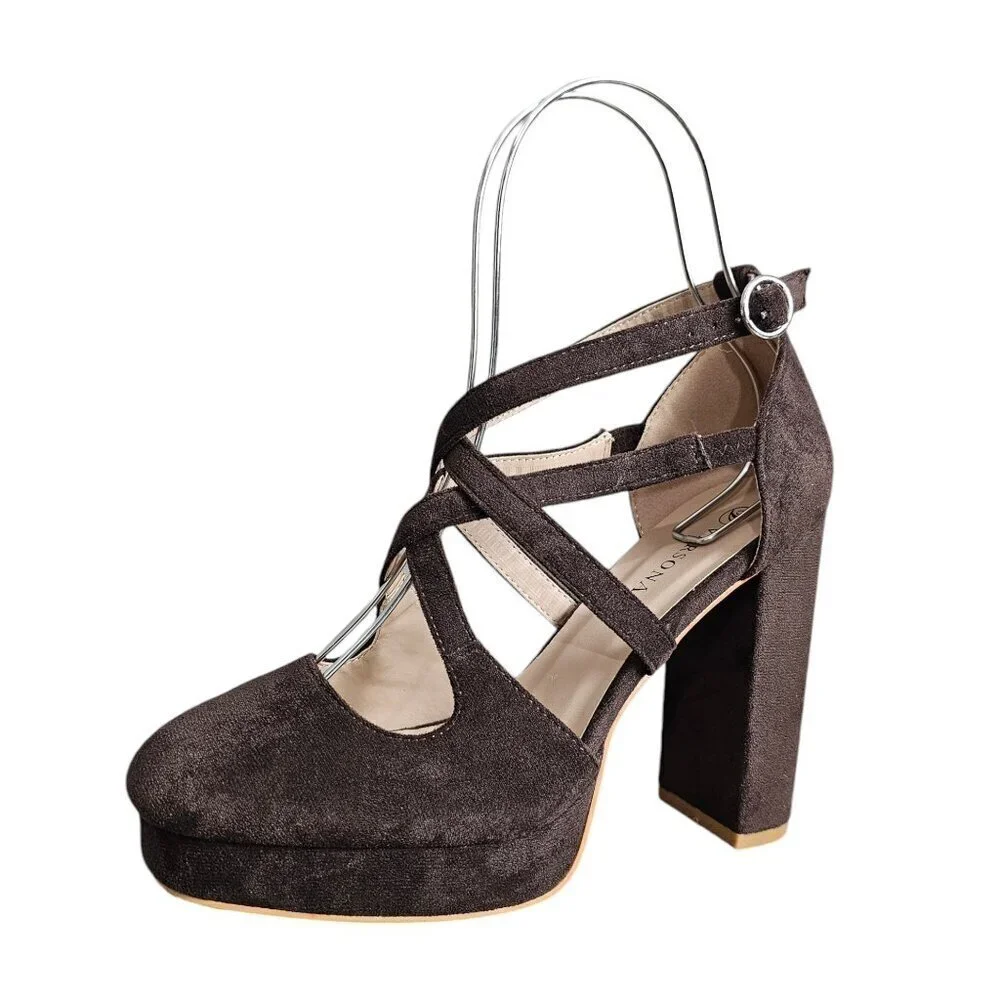 Versona Madison Platform Brown Suede Mary Jane Heel Pump NEW